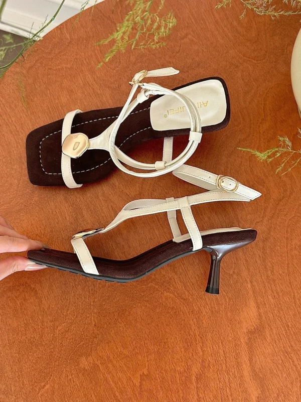 Buckle Strap Narrow Band Footwear Ankle-Wrap Gladiator Sandals High Heels Pumps Sandals - Image 4