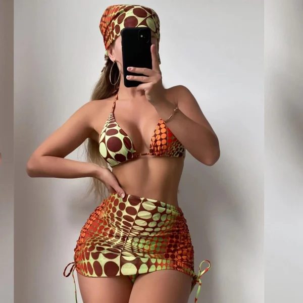 Casual Bikini Striped Split Swimsuit Mesh Dress Four-Piece - Image 2