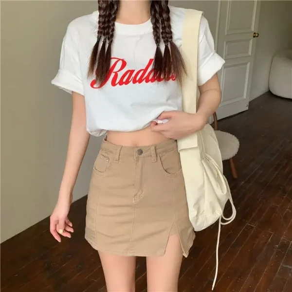 Casual Button With Slit Zipper High Waist Denim Mini Skirt - Image 2