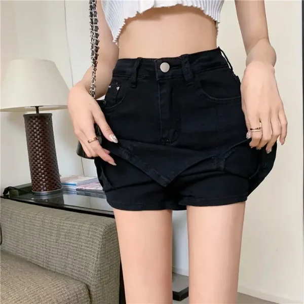 Casual Button With Slit Zipper High Waist Denim Mini Skirt - Image 10