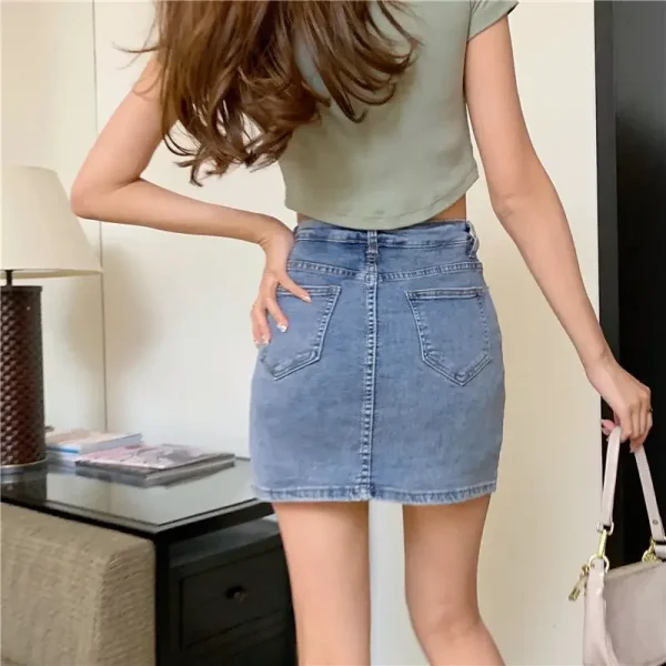 Casual Button With Slit Zipper High Waist Denim Mini Skirt - Image 21