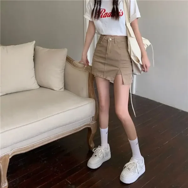 Casual Button With Slit Zipper High Waist Denim Mini Skirt - Image 5