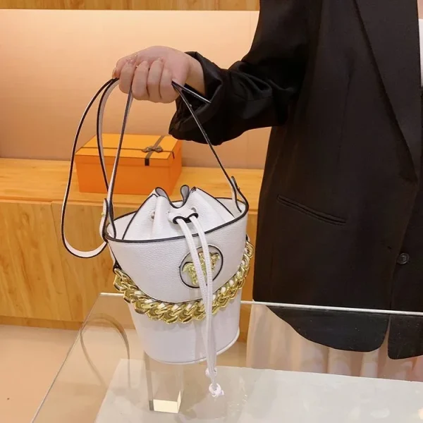 Casual Chain Shoulder Purse Minimalist Soft Leather Trendy Everyday Tote Crossbody Bucket Bag - Image 2