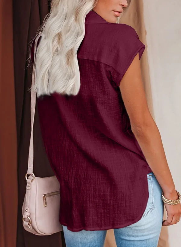 Casual Cotton Solid Color Linen Short-sleeved Buttons Loose Shirt - Image 16