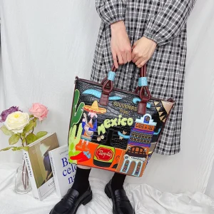 Casual Crocodile Pattern Cartoon Design Designer Bucket Embroidered Purses and Cross Body Shoulder Bag