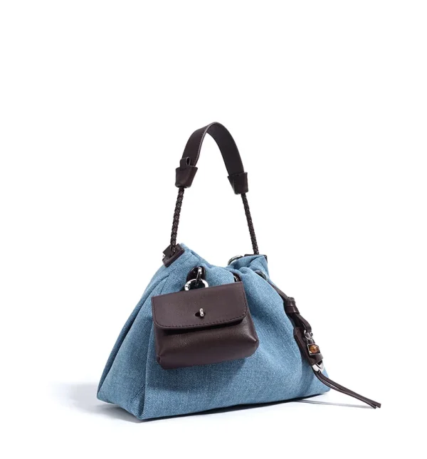 Casual Denim Handbag Minimalist Messenger Pouch Design Tote Shoulder Crossbody Bag - Image 10