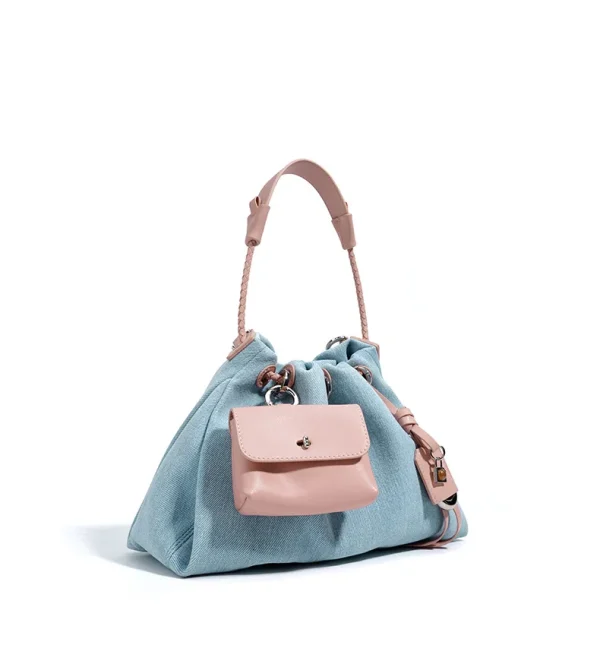 Casual Denim Handbag Minimalist Messenger Pouch Design Tote Shoulder Crossbody Bag - Image 7