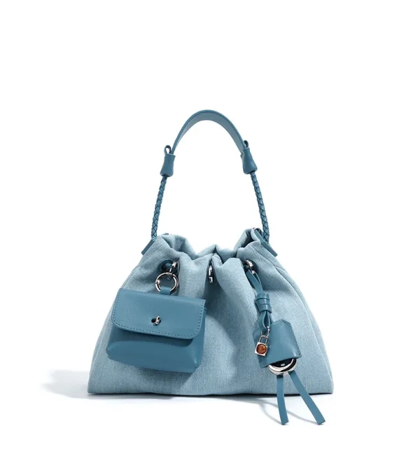 Casual Denim Handbag Minimalist Messenger Pouch Design Tote Shoulder Crossbody Bag - Image 8
