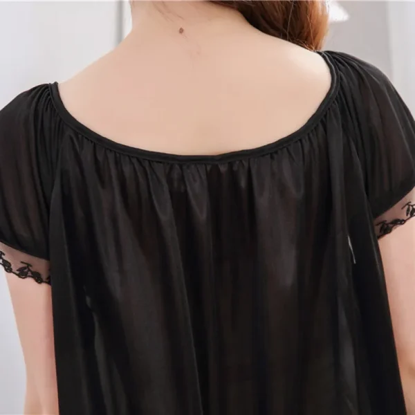 Casual Faux Ice Silk Medium Length Short Sleeve Nightdress - Image 2