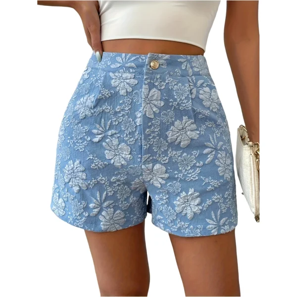 Casual Floral Embroidery Button Fly low Waist Shorts - Image 5