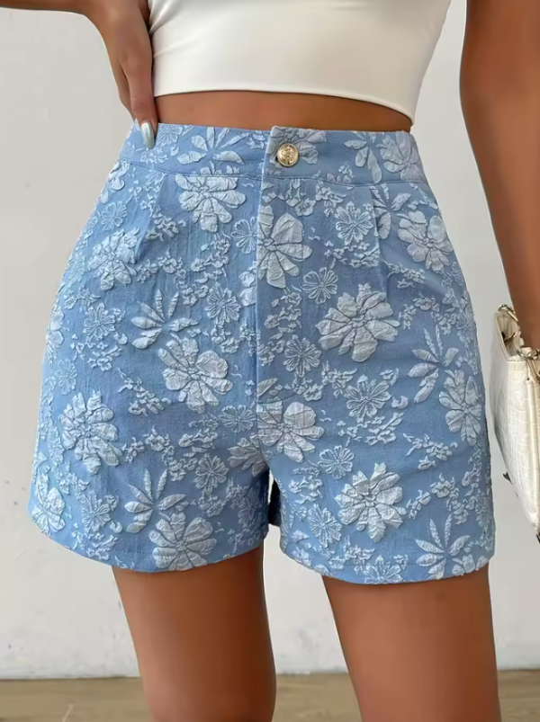 Casual Floral Embroidery Button Fly low Waist Shorts - Image 4
