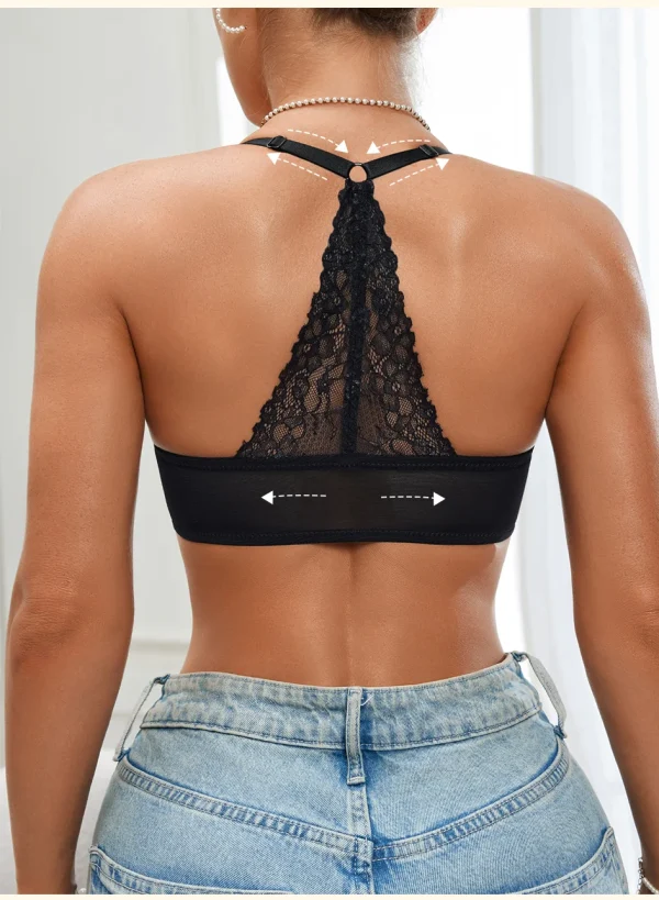 Casual Front Button Bra Lace Backless Ribbed Bras Push Up Lingerie - Image 2