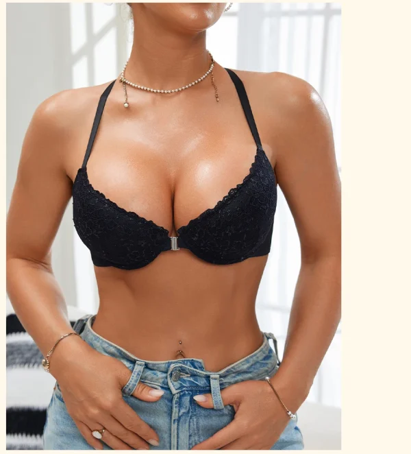 Casual Front Button Bra Lace Backless Ribbed Bras Push Up Lingerie - Image 4