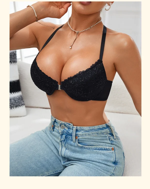 Casual Front Button Bra Lace Backless Ribbed Bras Push Up Lingerie - Image 6
