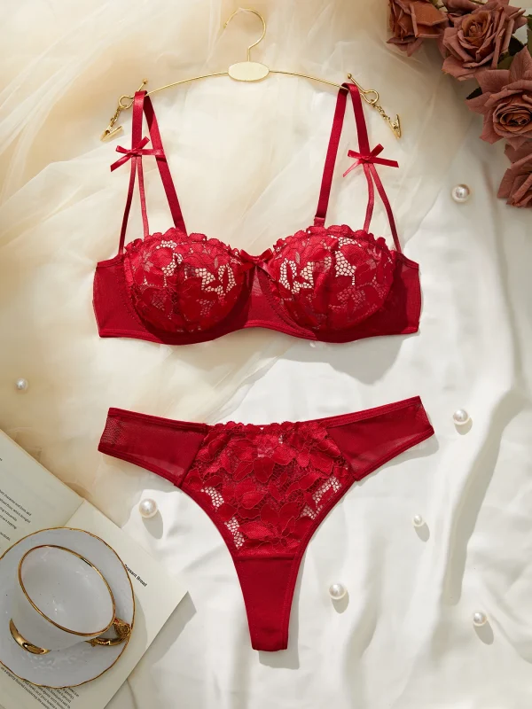 Casual High-Quality Skin-Friendly Lace Trim Underwear Set - Image 4