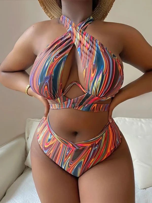 Casual High Waist Bathers Push Up Bikini Printed Swimsuit