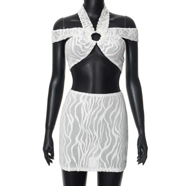 Casual Hollow Out Skirt Suit Mini Fashion Party Skirt Two Piece Set - Image 7
