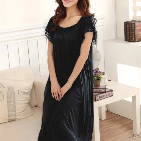 Casual Lace Polyester Round Neck Mid-Calf Patchwork Nightwear - Image 7