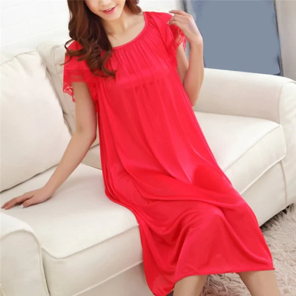 Casual Lace Polyester Round Neck Mid-Calf Patchwork Nightwear - Image 6