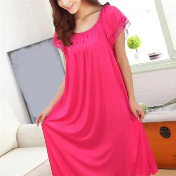 Casual Lace Polyester Round Neck Mid-Calf Patchwork Nightwear - Image 4