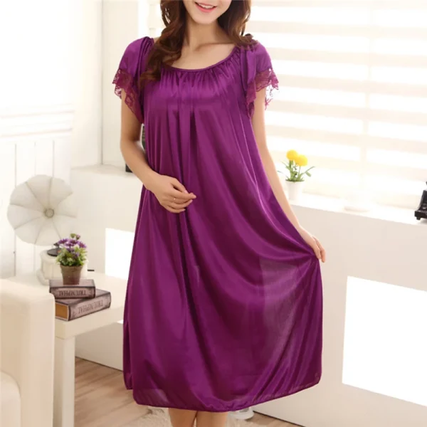 Casual Lace Polyester Round Neck Mid-Calf Patchwork Nightwear - Image 3
