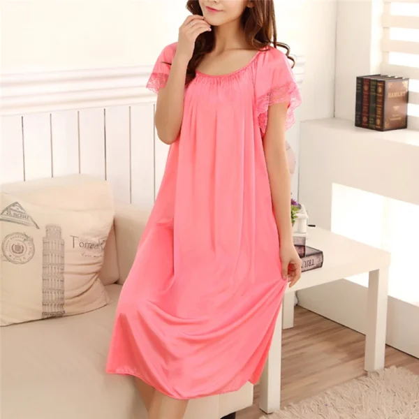 Casual Lace Polyester Round Neck Mid-Calf Patchwork Nightwear - Image 2