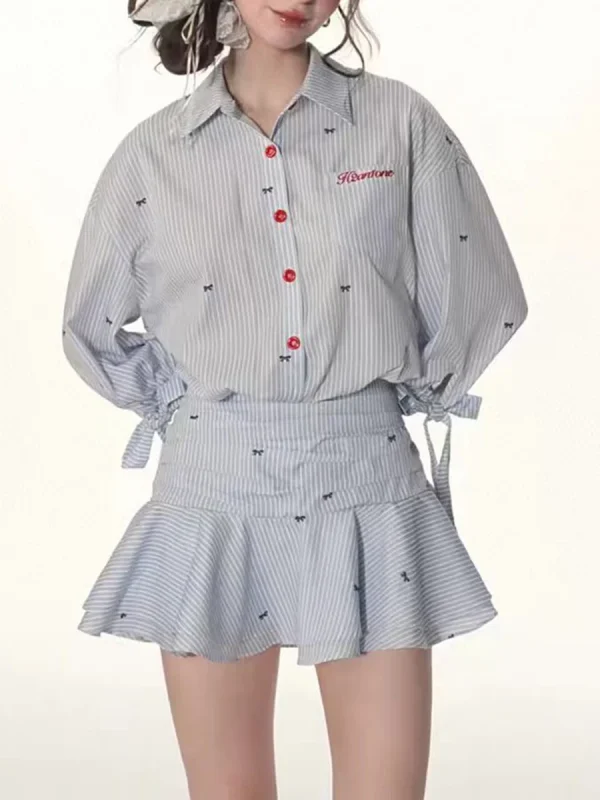 Casual Lapel Long Sleeve High Waist Patchwork Button Mini Dress - Image 2