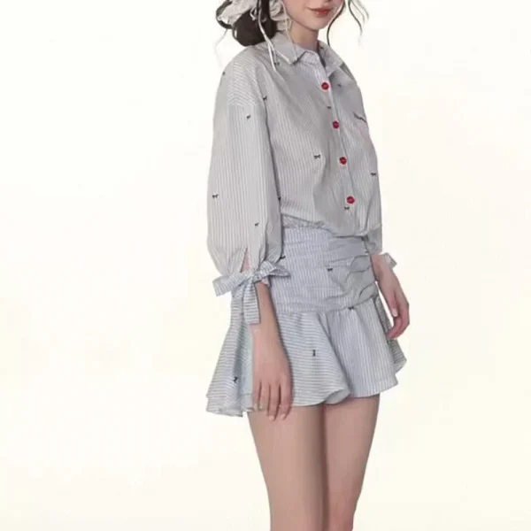 Casual Lapel Long Sleeve High Waist Patchwork Button Mini Dress - Image 3