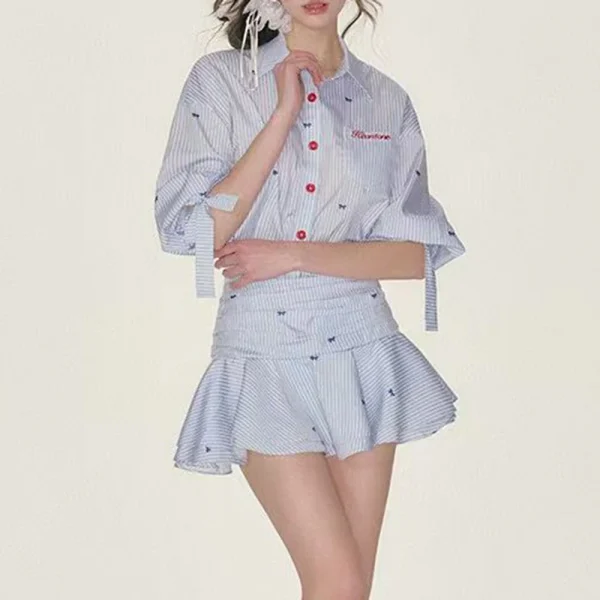 Casual Lapel Long Sleeve High Waist Patchwork Button Mini Dress - Image 4