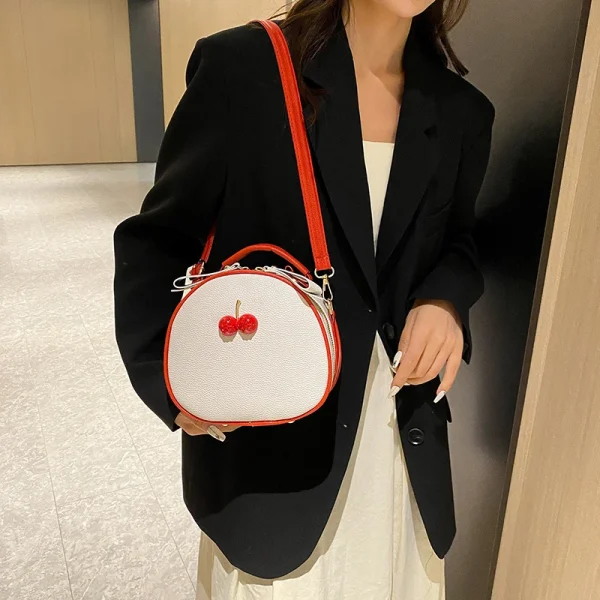 Casual Litchi Pattern Contrast Cherry Small Purse And Sling-shoulder Crossbody Handbags - Image 8