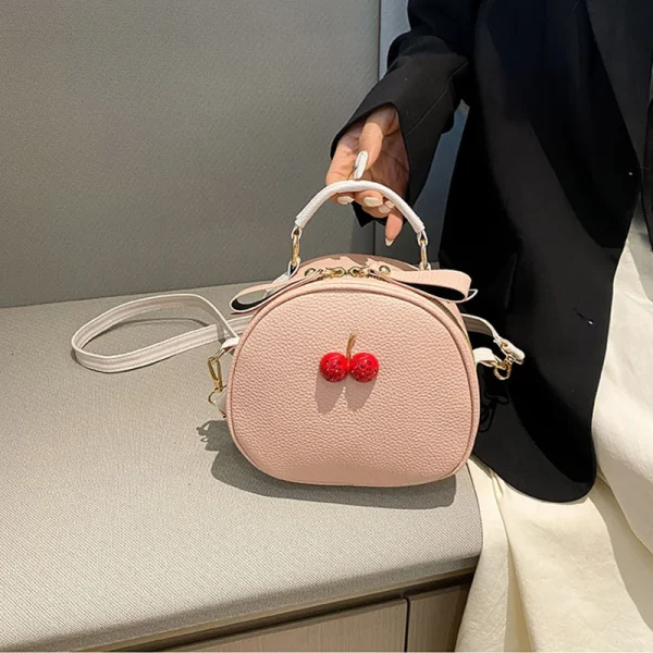 Casual Litchi Pattern Contrast Cherry Small Purse And Sling-shoulder Crossbody Handbags - Image 10