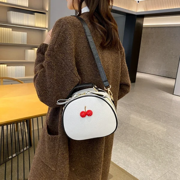 Casual Litchi Pattern Contrast Cherry Small Purse And Sling-shoulder Crossbody Handbags - Image 2