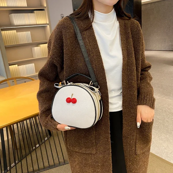 Casual Litchi Pattern Contrast Cherry Small Purse And Sling-shoulder Crossbody Handbags - Image 3