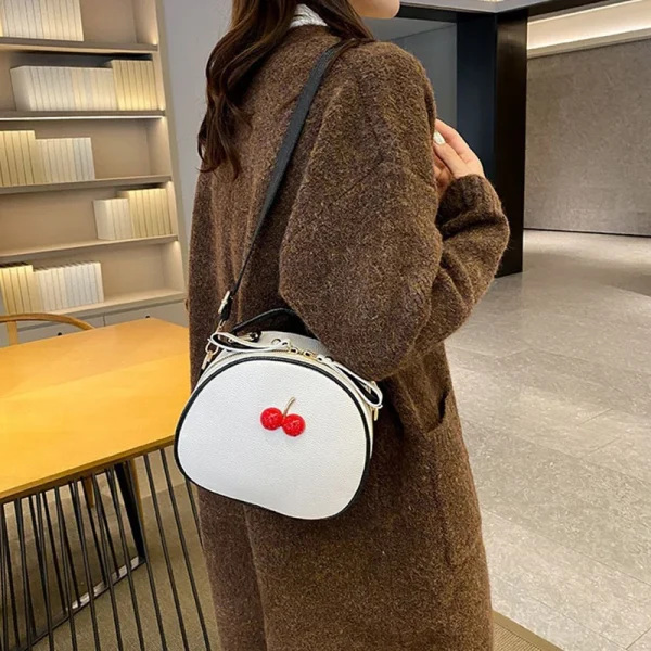 Casual Litchi Pattern Contrast Cherry Small Purse And Sling-shoulder Crossbody Handbags - Image 4