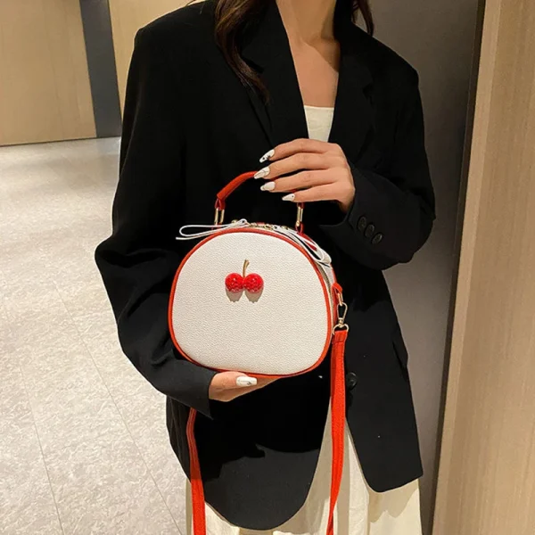 Casual Litchi Pattern Contrast Cherry Small Purse And Sling-shoulder Crossbody Handbags - Image 6