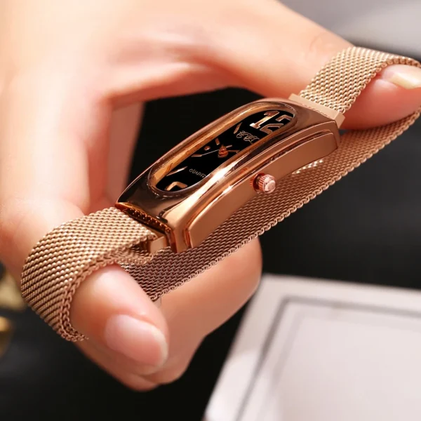 Casual Magnet Buckle Mesh Band Bracelet Quartz Watch Rectangle 2PCS Set - Image 3