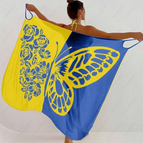 Casual Mesh Spaghetti Strap Wrap Butterfly Print Color Block Long Cover Up - Image 7