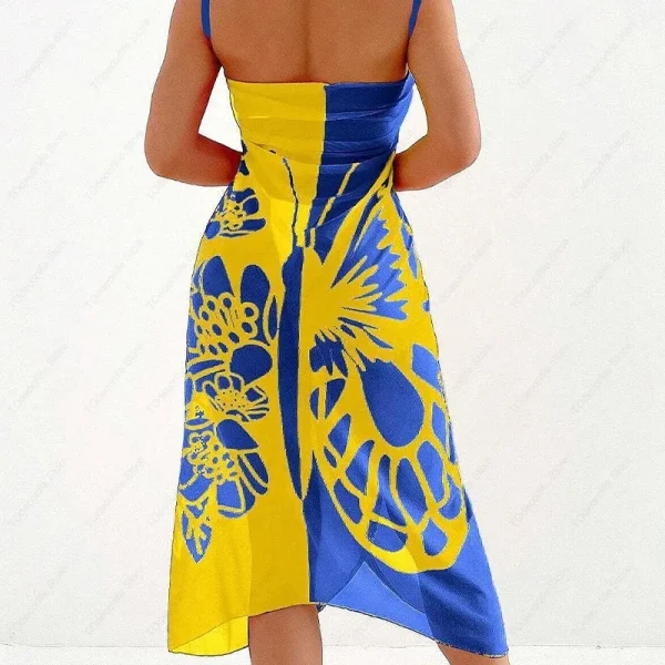 Casual Mesh Spaghetti Strap Wrap Butterfly Print Color Block Long Cover Up - Image 5