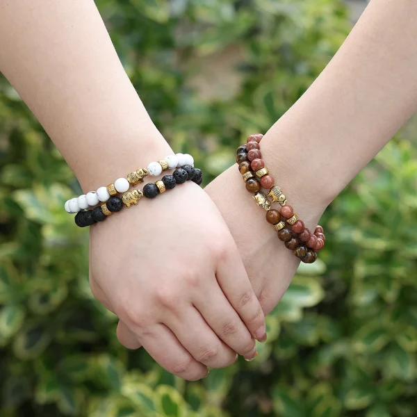 Casual Metal Weave Strand Wristlet Rope Natural Stone Elephant Adjustable Beaded Bracelets - Image 2