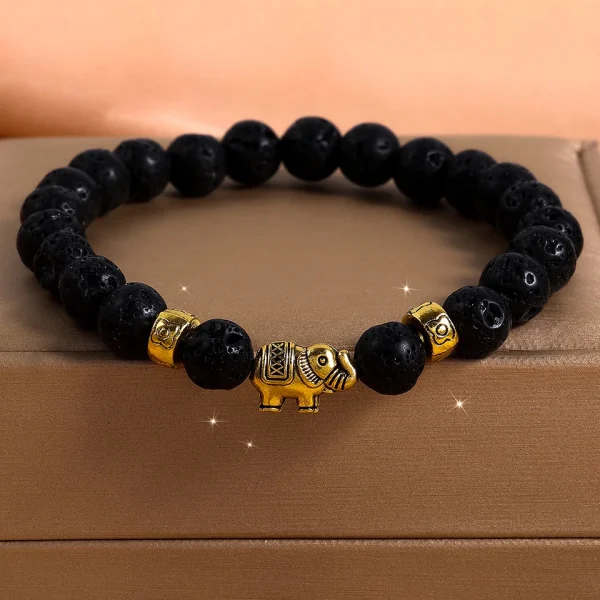 Casual Metal Weave Strand Wristlet Rope Natural Stone Elephant Adjustable Beaded Bracelets - Image 3