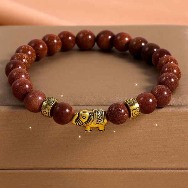 Casual Metal Weave Strand Wristlet Rope Natural Stone Elephant Adjustable Beaded Bracelets - Image 4