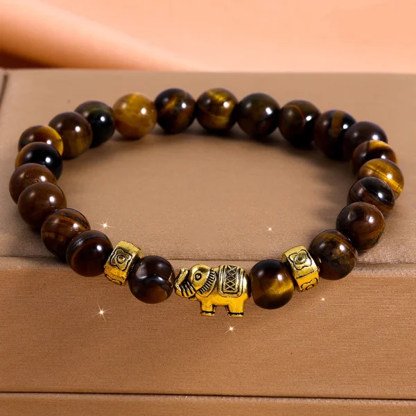 Casual Metal Weave Strand Wristlet Rope Natural Stone Elephant Adjustable Beaded Bracelets - Image 5