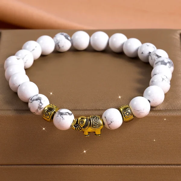 Casual Metal Weave Strand Wristlet Rope Natural Stone Elephant Adjustable Beaded Bracelets - Image 6
