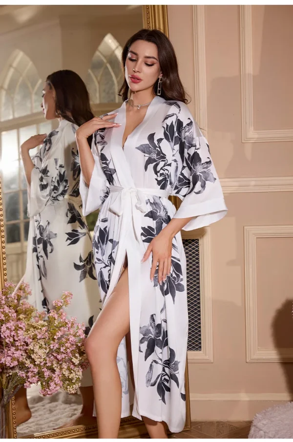 Elegant Floral Pajamas Seven-quarter-sleeved Satin Nightgowns