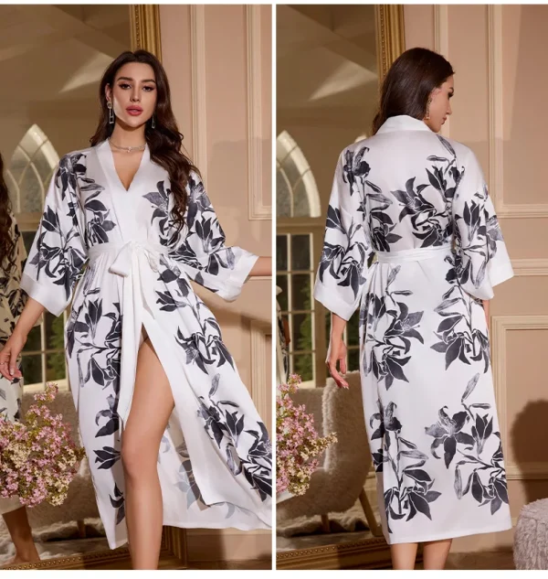 Elegant Floral Pajamas Seven-quarter-sleeved Satin Nightgowns - Image 5