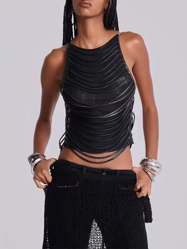 Casual O Neck Sleeveless Temperament Spliced Tassel Vest Top