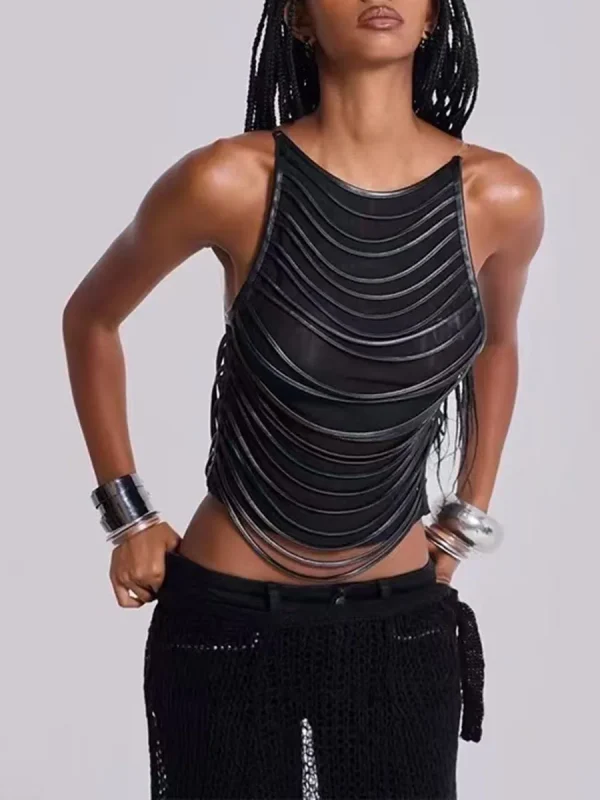 Casual O Neck Sleeveless Temperament Spliced Tassel Vest Top - Image 2