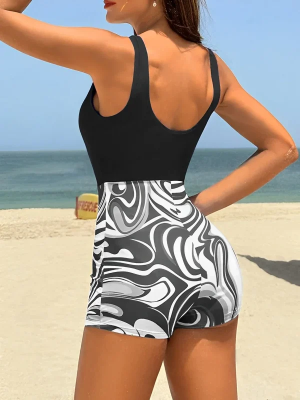 Casual Patchwork Bathers Bathing One Piece Sleeveless Swimsuit - Image 5