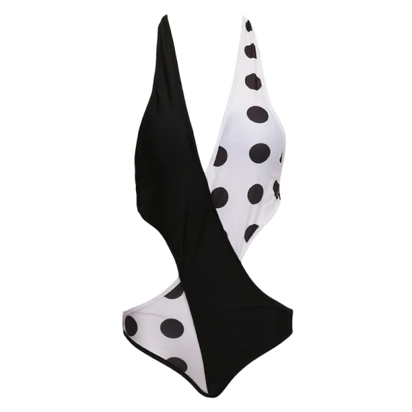Casual Polka Dot V Neck Lively Lady Swimwear Patchwork Strap One Piece - Image 2