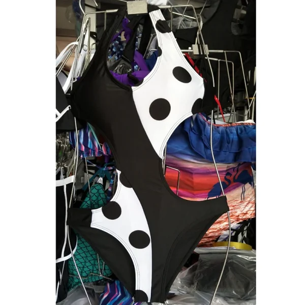 Casual Polka Dot V Neck Lively Lady Swimwear Patchwork Strap One Piece - Image 3